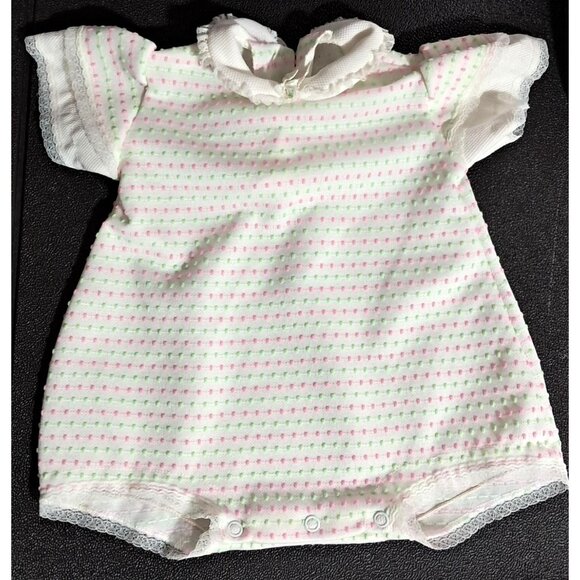 Cutlers Other - Vintage Cutlers Baby Girl One Piece Romper Outfit Dotted Swiss Lace 3 Months